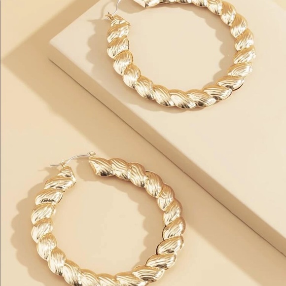 Gold Tone Spiral Shaped Hoop Earrings - Picture 3 of 3